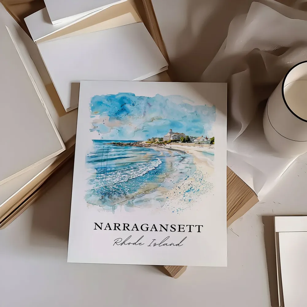 Narragansett RI Watercolor Travel Poster, Rhode Island - Image 6