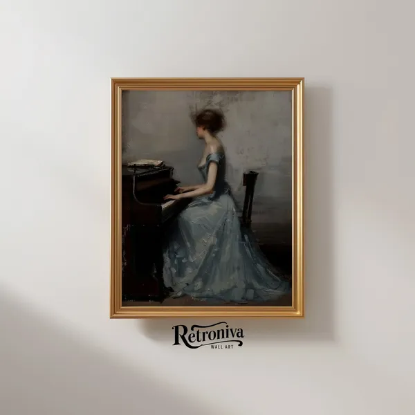 Antique Piano Playing Woman Portrait Art Print