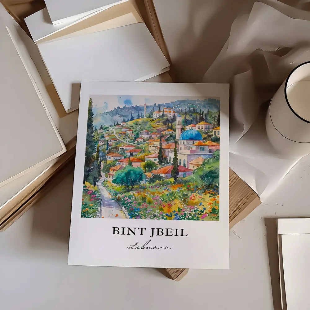 Bint Jbeil Lebanon Watercolor Travel Poster - Image 6