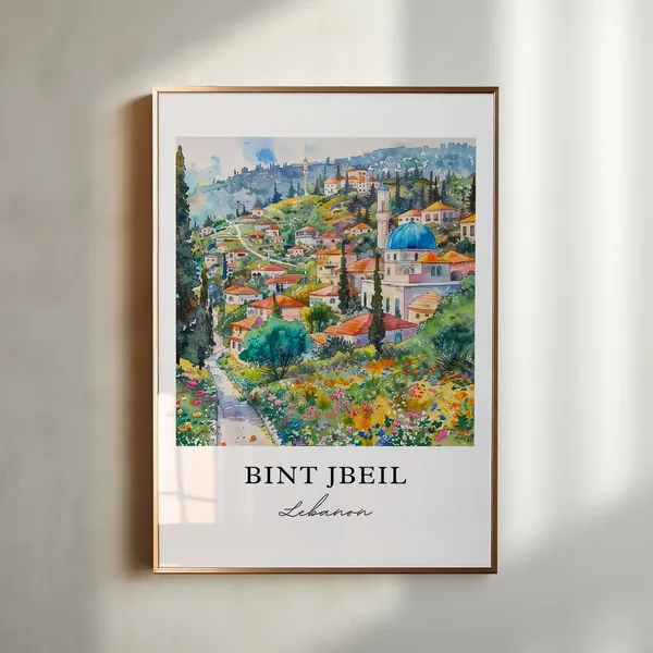 Bint Jbeil Lebanon Watercolor Travel Poster