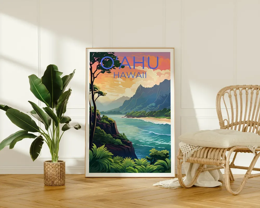 Oahu Hawaii Wall Art Travel Poster - Image 2