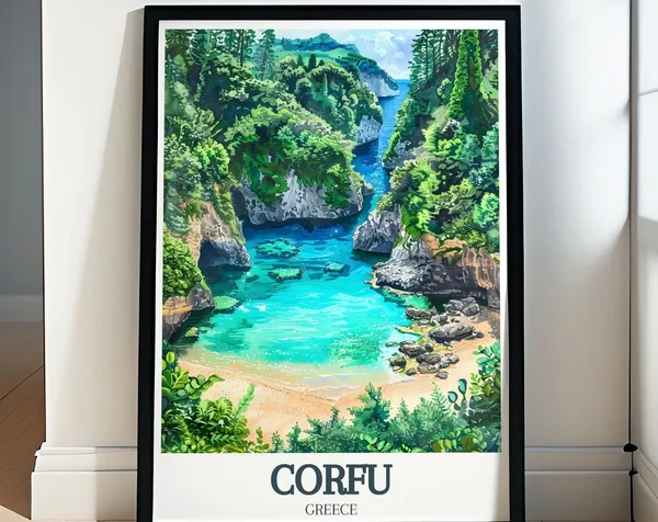Corfu Greece Travel Poster, Ionian Sea Coast