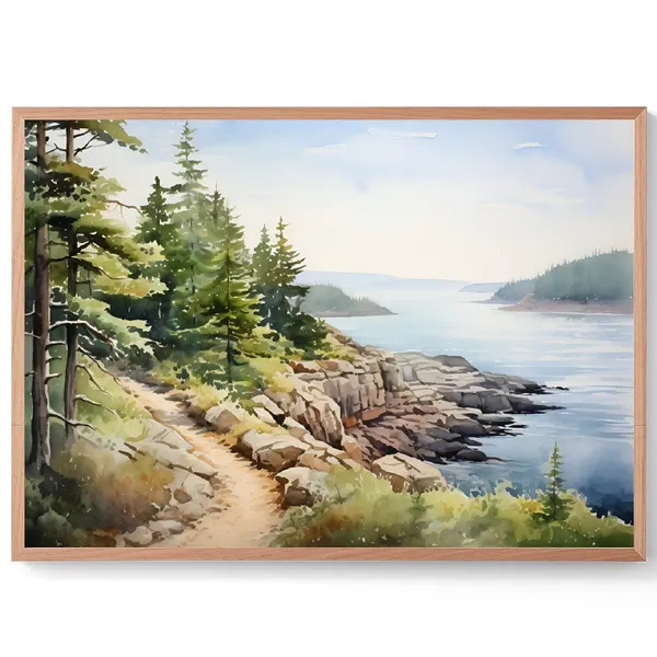 Mount Desert Island Watercolor Art Print, Acadia Maine