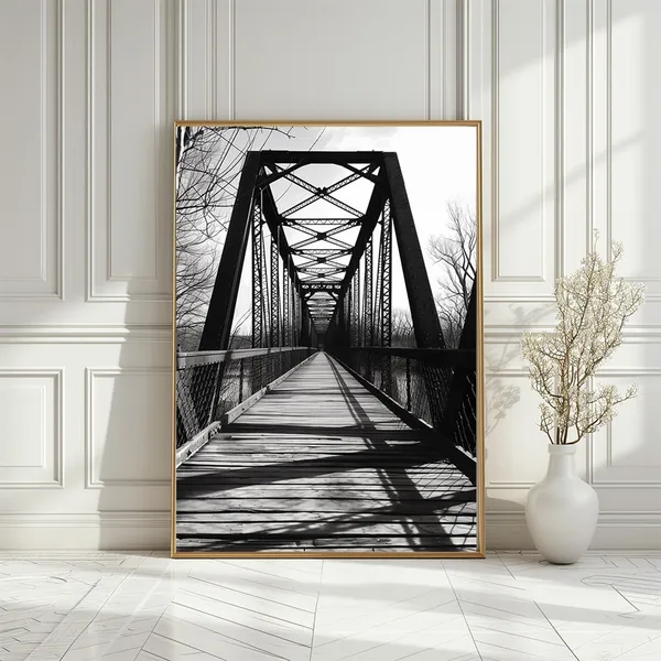 Black And White Bridge Photo Poster, Modern Landscape Art