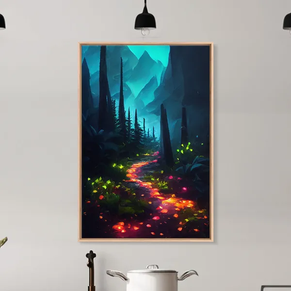 Magical Forest Fantasy Art Print, Glowing Trail