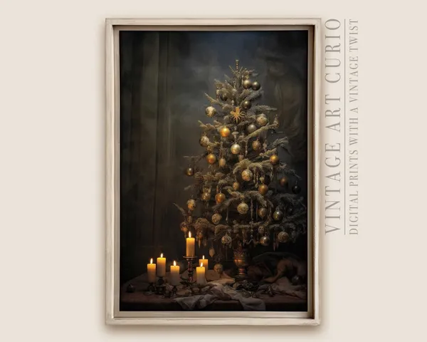 Vintage Christmas Tree Art Print, Dark Academia Decor