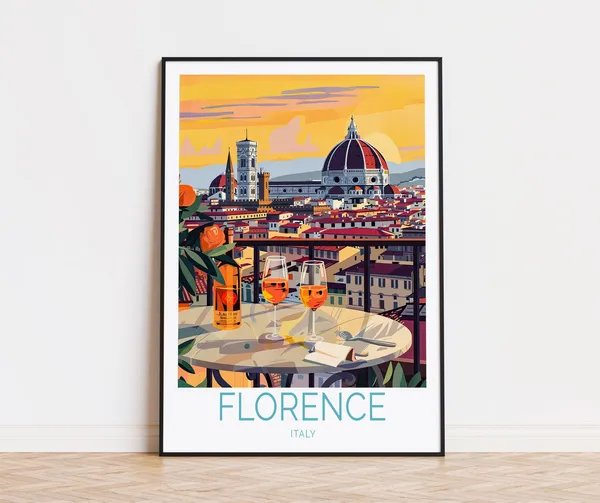 Florence Sunset Travel Poster, Italy Wall Decor