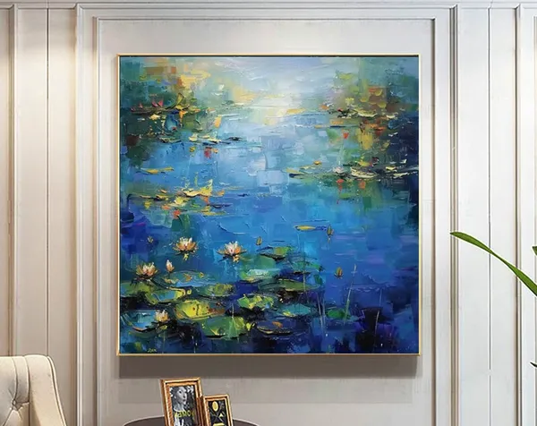 Abstract Water Art Blue Ocean Lake With Lilies
