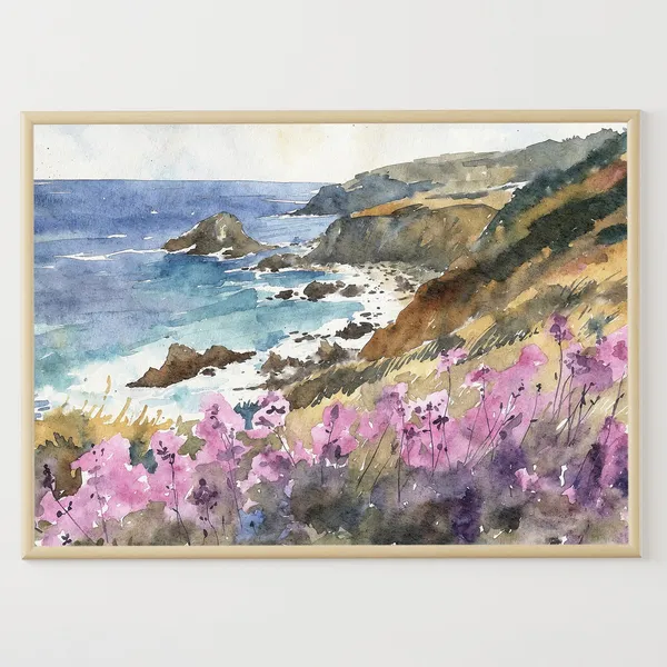 Monterey Bay Watercolor Coast Art Print, California