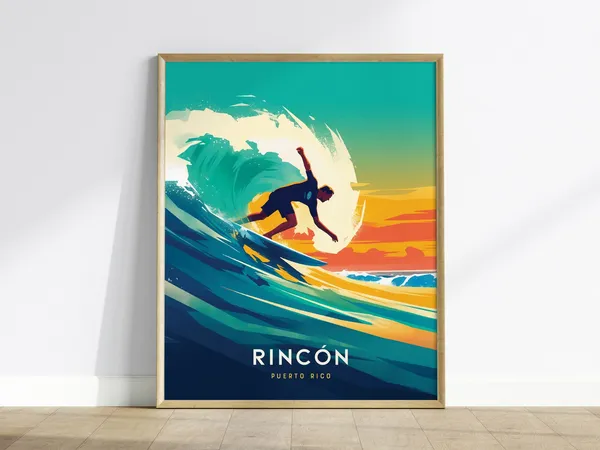Rincon Puerto Rico Surf Poster, Caribbean Beach Art Print