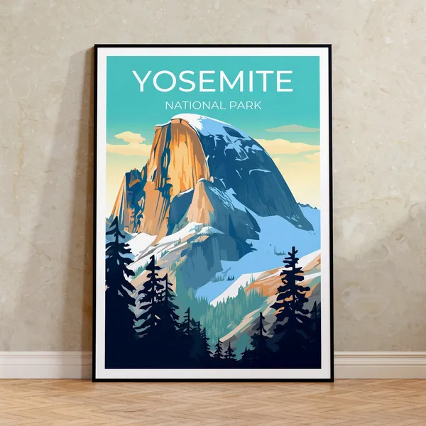Yosemite Half Dome Travel Poster, National Park Print