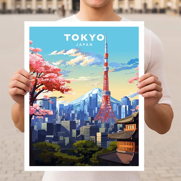 Tokyo Japan Travel Poster, Place-Setting Wall Art