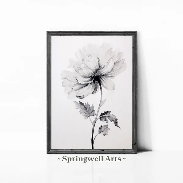 Vintage Black And White Flower Watercolor Art Print