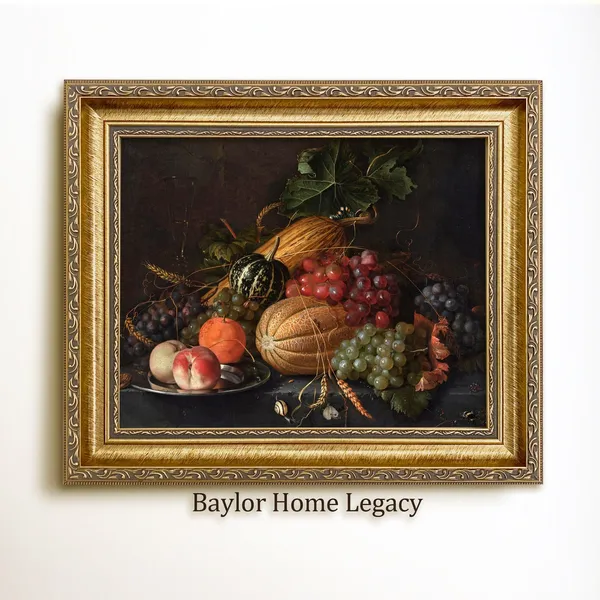 Fruit Still Life, Antique Oil Painting Art Print