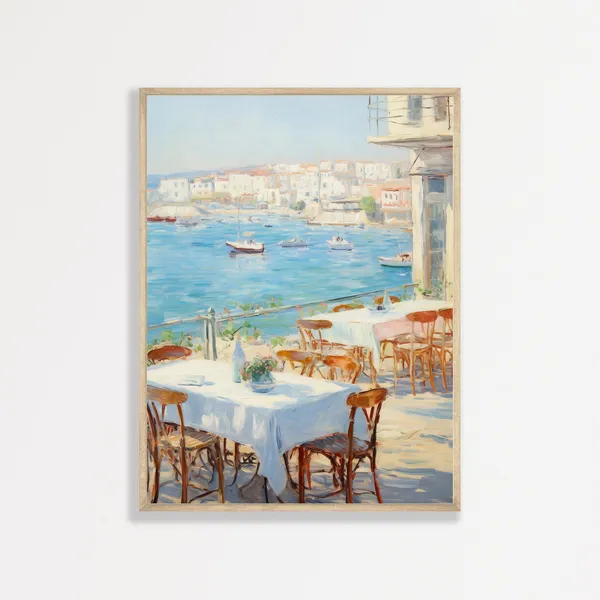 Coastal Cafe Retro Italy Art Print, European Decor