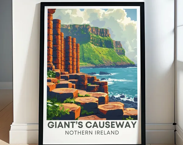 Giants Causeway Amphitheatre Travel Poster, Irish Coastline