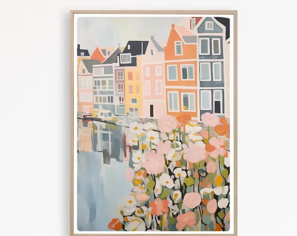 Amsterdam City Travel Poster, Canal Houses Netherlands