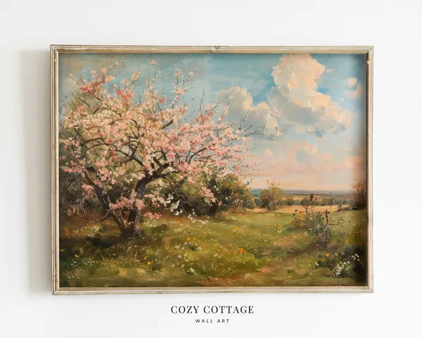 Cherry Blossom Vintage Style Painting, Art Print