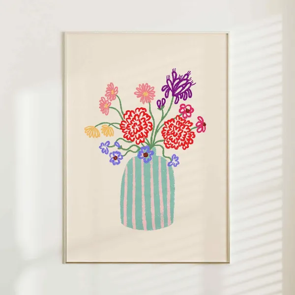 Retro Abstract Floral Art Print, Danish Pastel