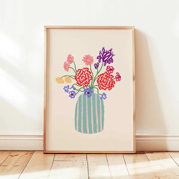 Flower Vase Print, Retro Abstract Floral Poster