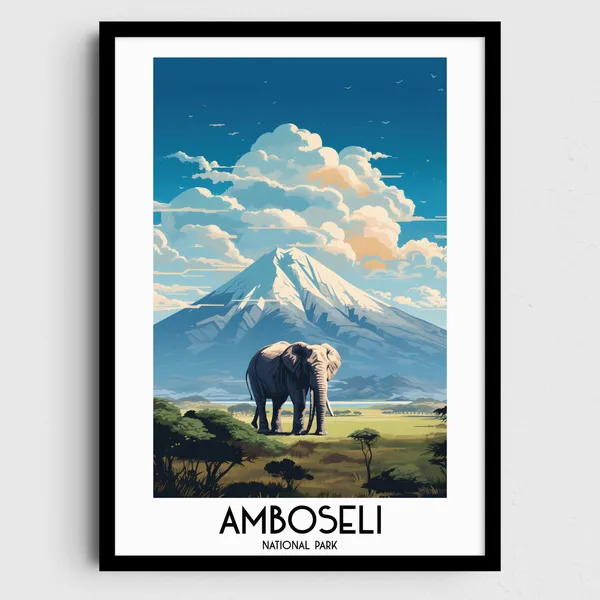 Amboseli National Park Travel Poster, Kenya Painting