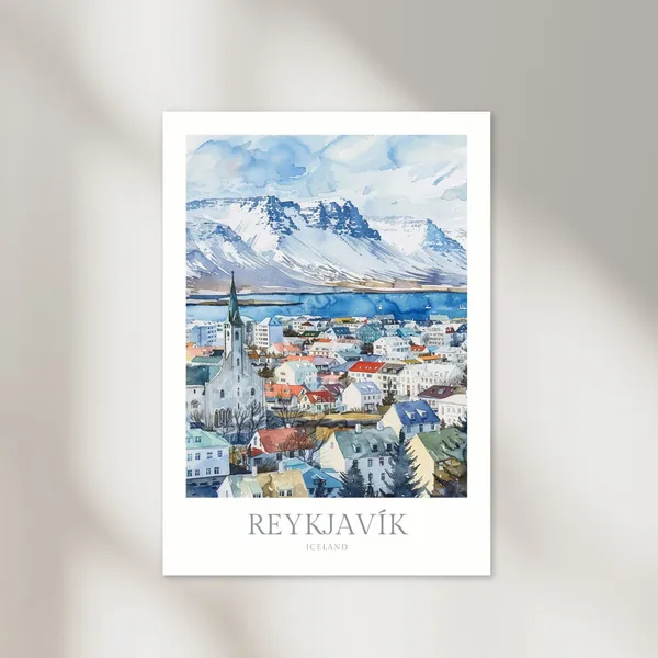 Reykjavik Iceland Watercolor Travel Poster