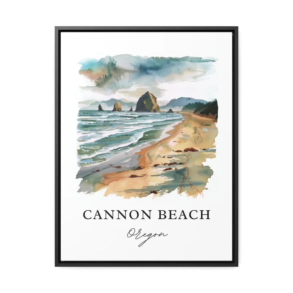 Cannon Beach Watercolor Travel Poster, Haystack Rock - Image 3