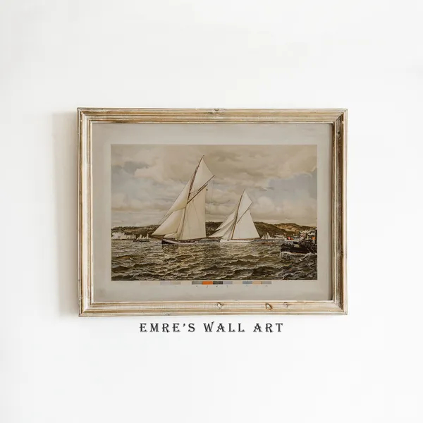Sailboats On Sea Vintage Nautical Art Print