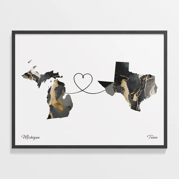 Michigan To Texas Travel Map Poster, Friendship