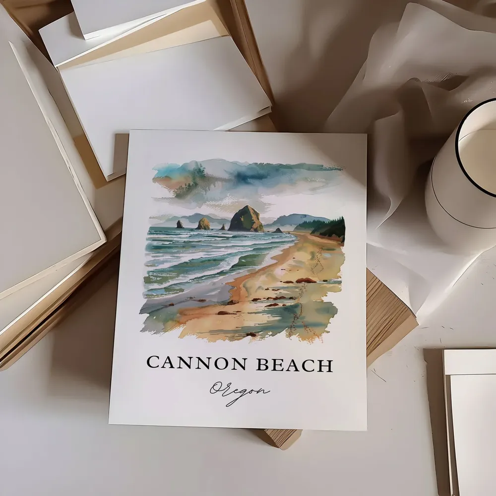 Cannon Beach Watercolor Travel Poster, Haystack Rock - Image 6