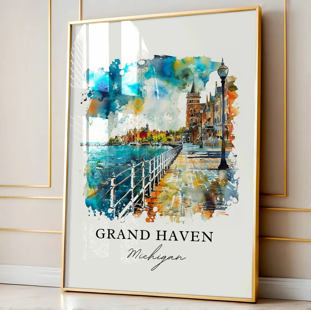 Grand Mi Watercolor Michigan Travel Poster, Art Print - Image 4