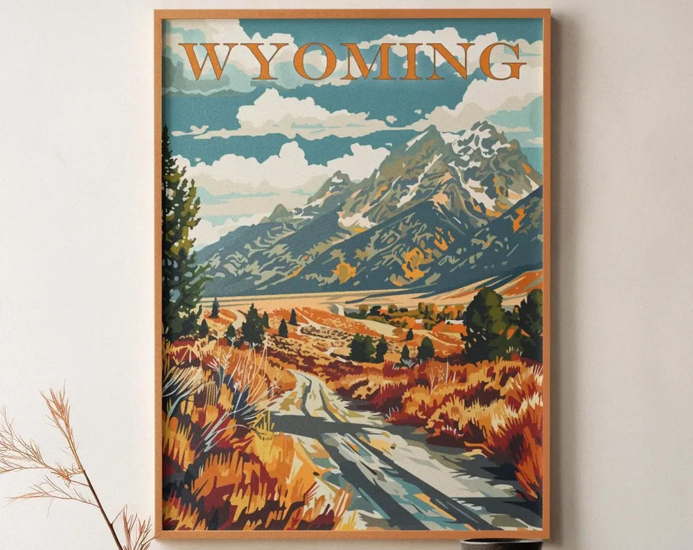 Wyoming Vintage Travel Poster, State Souvenir Art Print