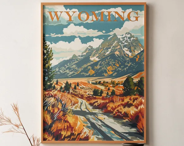 Wyoming Vintage Travel Poster, State Souvenir Art Print
