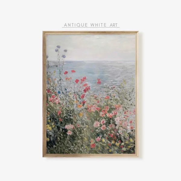 Coastal Wildflowers Vintage Summer Field Art Print