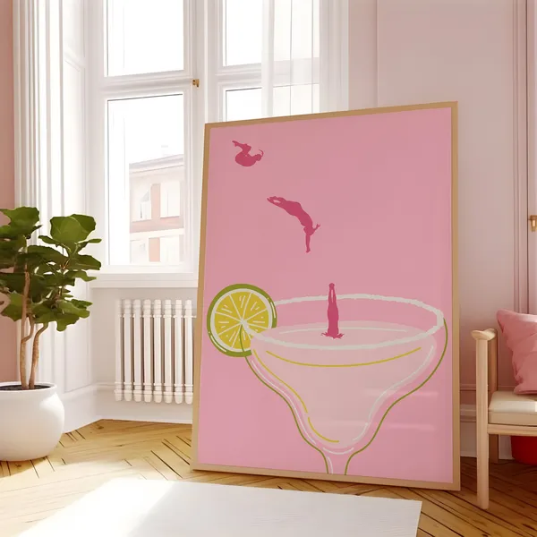Margarita Print, Retro Happy Hour Bar Cart Art