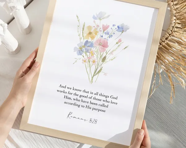 Romans 8:28 Bible Verse Art Print, Christian Decor