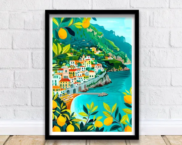 Amalfi Coast Italy Travel Poster, Europe Decor