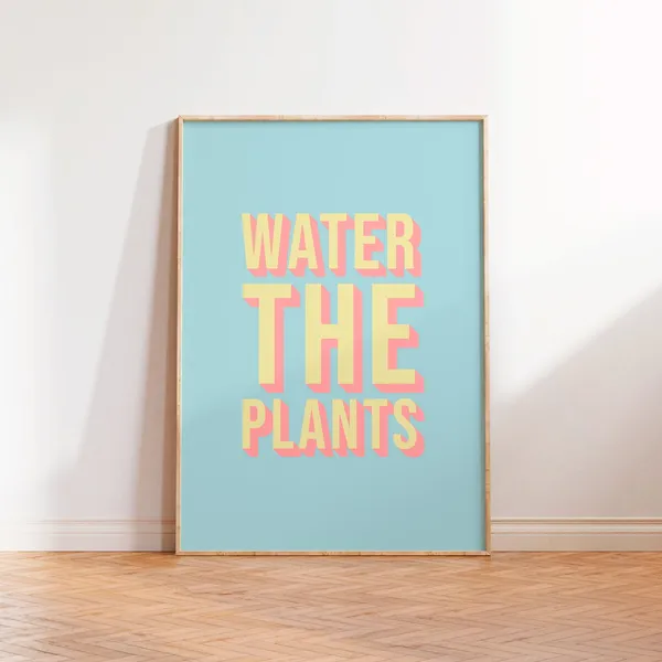 Water The Plants, Pastel House Plant Wall Art Print