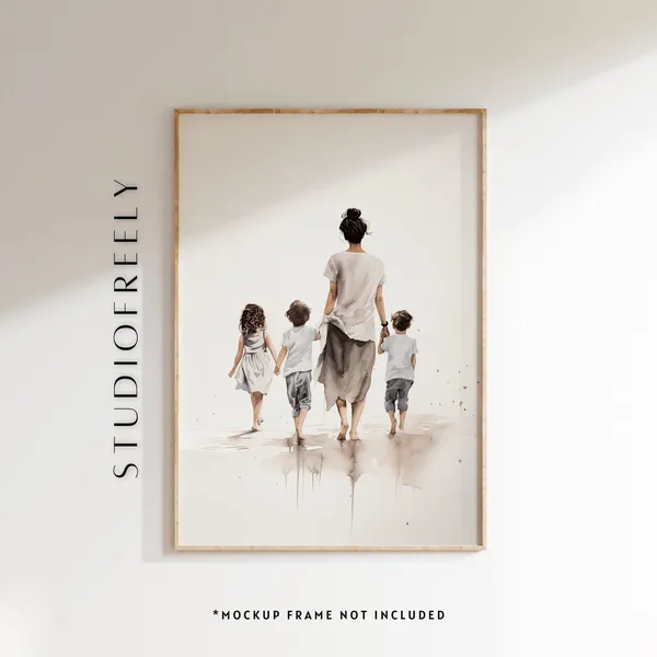 Minimalist Watercolor Family Portrait, Instant Mom