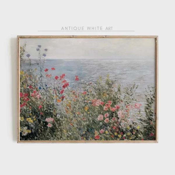 Coastal Wildflowers Vintage Summer Landscape Art Print