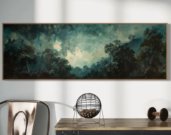 Starry Night Forest, Mystical Panoramic Art Print