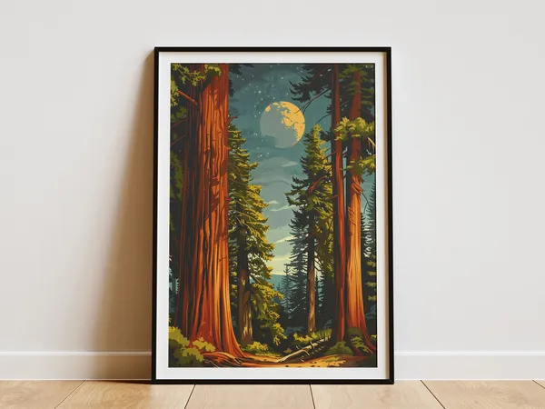 California Redwood Forest Vintage Travel Poster, Mid-Century