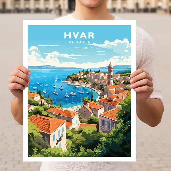 Hvar Croatia Travel Poster, Europe Wall Art