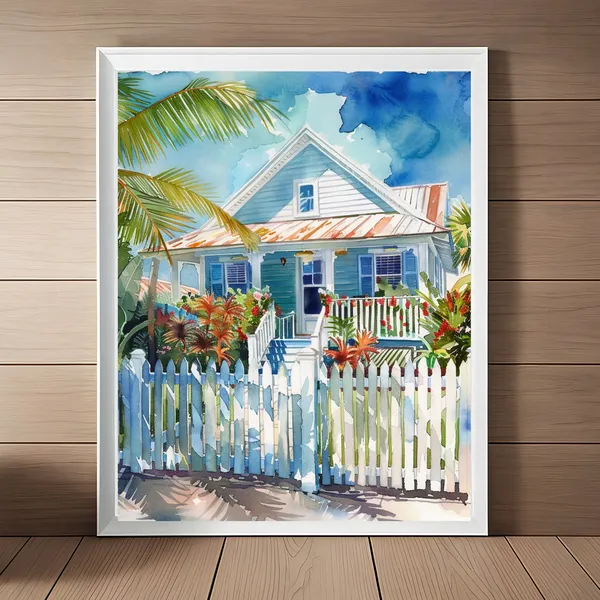Key West Watercolor Art Print, Florida Keys Travel