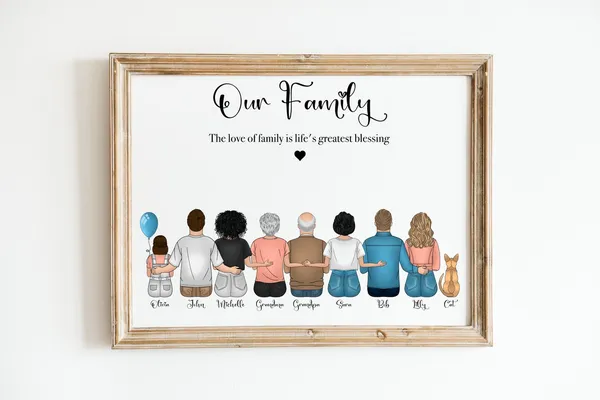 Personalized Father Family Portrait, Custom Art Print