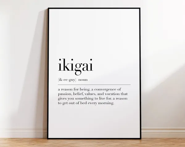 Ikigai Definition Art Print, Home Office Decor