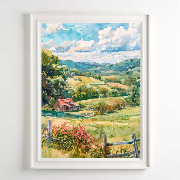 Shenandoah Valley Watercolor Art Print, Blue Ridge Mountains