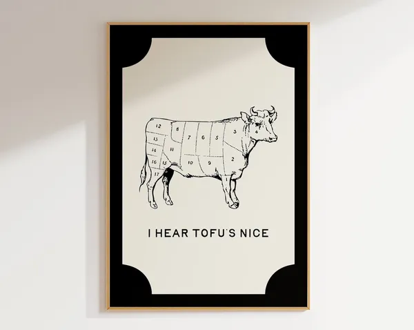 Vegetarian Vegan Kitchen Humor, Black and White Art Print