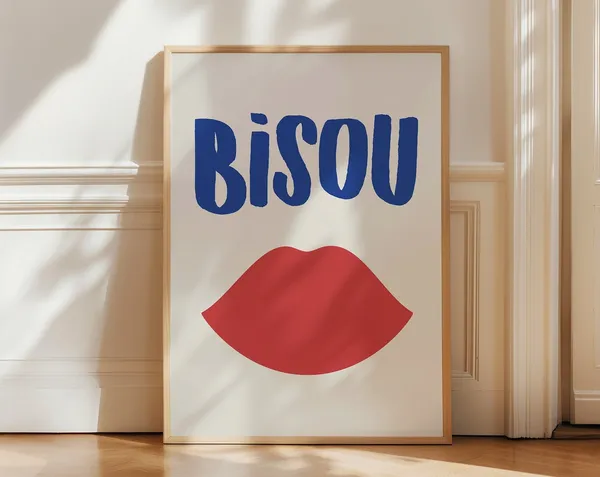 Bisou Print Mid-Century Retro Kiss Art Print