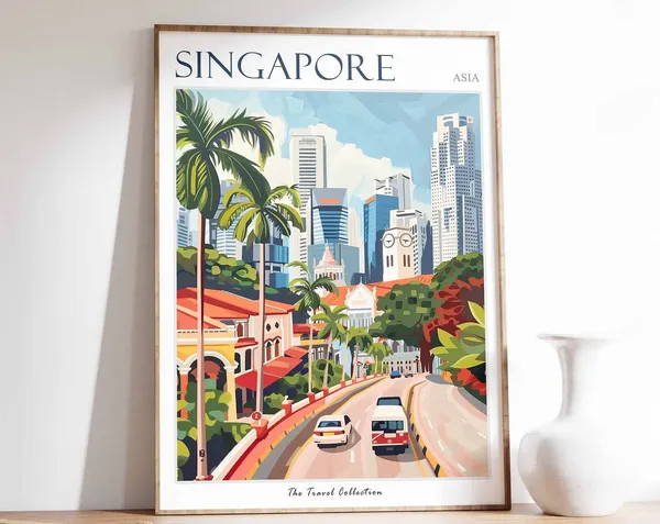 Singapore Travel Poster, Tropical Decor Art Print
